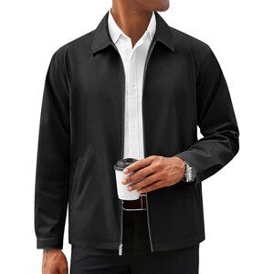 Men's Lightweight Full Zip Black Design Golf Blazers Jacket Coat Pockets